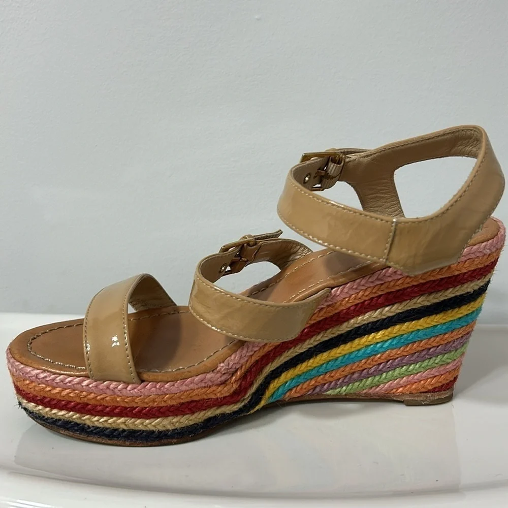 Kate Spade Striped Espadrilles patent leather high heeled sandals size 9